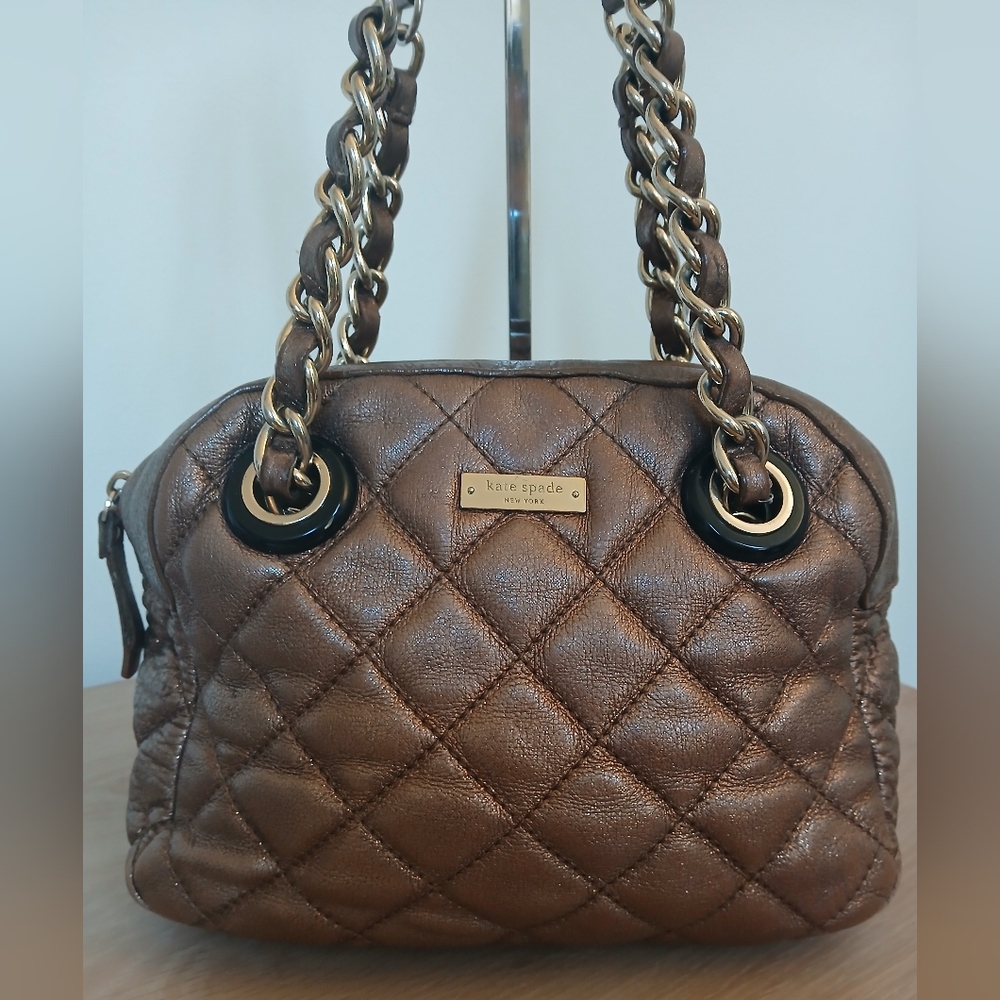Kate spade bronze quilted top handle purse